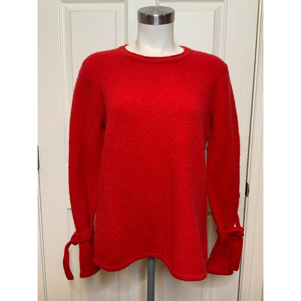 J. McLaughlin Fuzzy Red Merino Wool Alpaca Tie Cuff Sweater Size Small